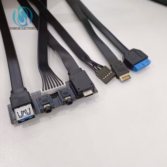 Robustes USB 3.1-Computergehäuse, Frontplatte, zwei USB 3.0-Anschlüsse, Audio- und Mikrofonanschlüsse, Motherboard-Verbindungskabel mit Netzschalter