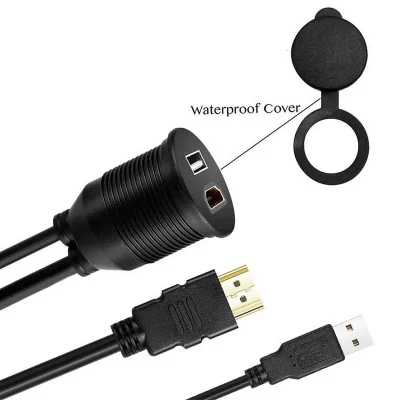 HDMI USB2.0 Auto-Frontplattenmontage-Kabel, männlich zu weiblich, wasserdichtes Verlängerungskabel